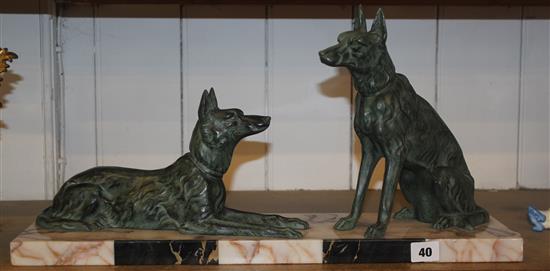 Art Deco marble based Alsatian dogs